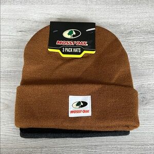 NWT Mossy Oak Brown, Black, Gray Warm Thick Beanie Trio Set